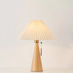 Japanese Wooden Table Lamp With Pleated Fabric Shade