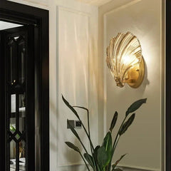 Brass and Glass Seashell Wall Light, E14 Bulb Base